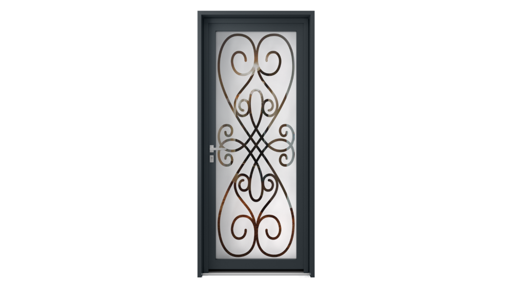 Porte d'entrée parclosé gamme lumière HERA Porte d'entrée vitrée avec dessins sinueux prenant toute la porte